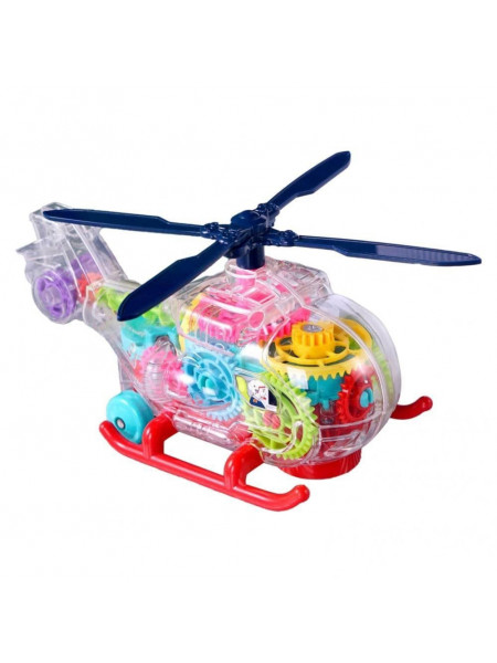 Вертолет детский из шестеренок,прозрачный,со световыми и музыкальными эффектами