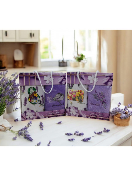 Подарочные набор 3в1 полотенца из микрофибры в коробке (2 шт) "ЛАВАНДА" Подарочные набор 3в1 полотенца из микрофибры в коробке (2 шт) "ЛАВАНДА"