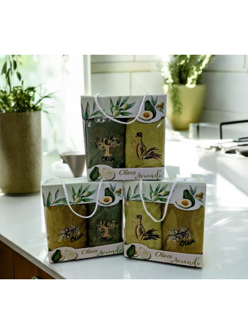 Подарочные набор 2в1 полотенца из микрофибры в коробке (2 шт) "ОЛИВКА"