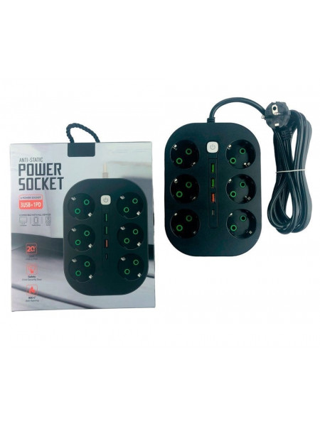 Удлинитель Power Socket 6 розеток, 3 USb, 1Type-c 3 метра