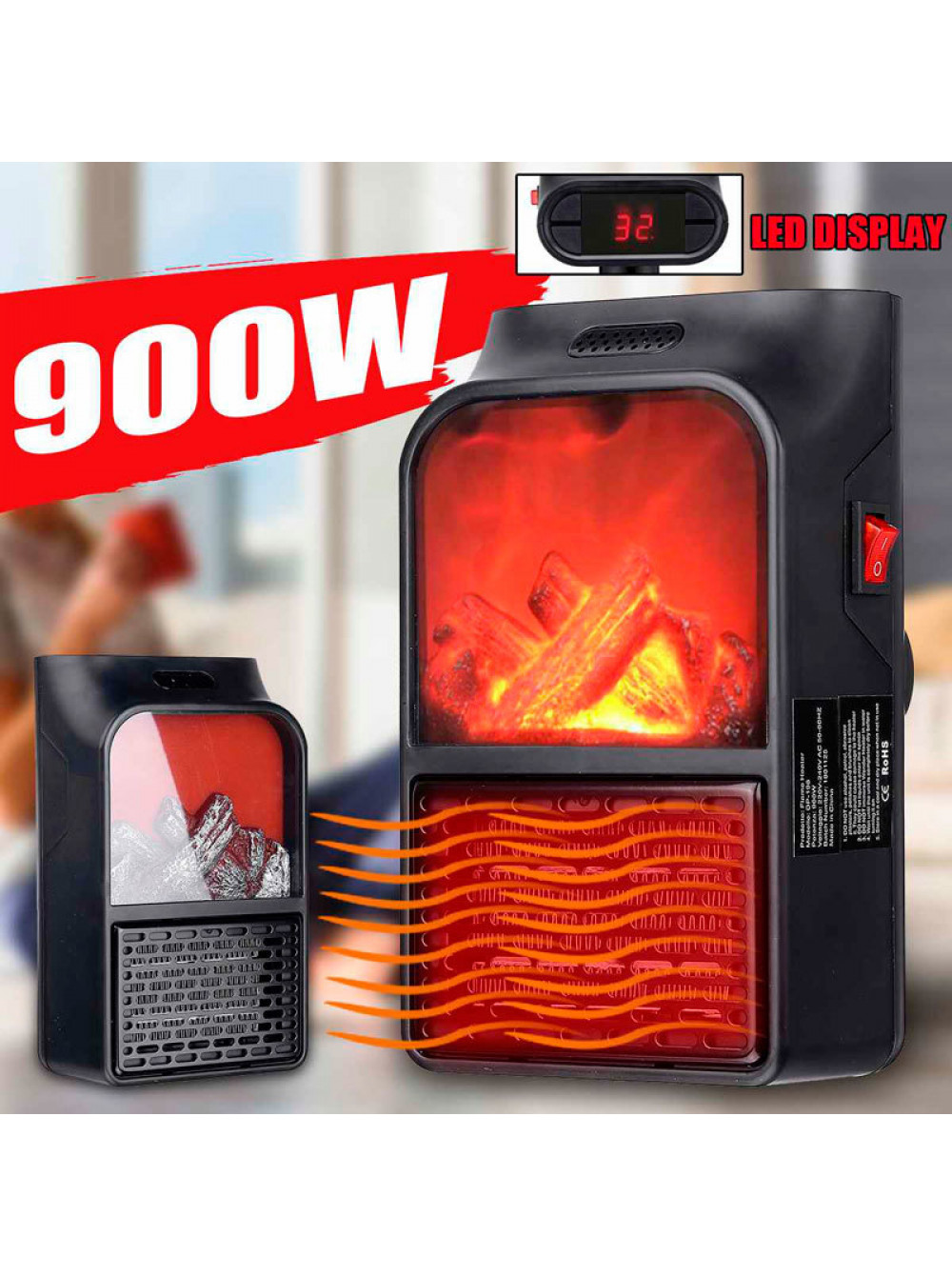 Портативный обогреватель с имитацией камина FLAME HEATER